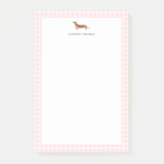 Post-it® Dachshund Brun Gingham Rose Bordure Personnalisée