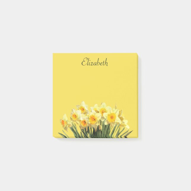 Post-it® Daffodil Floral Yellow Script Nom du monogramme 3x (Devant)