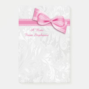 Post-it® Damassé blanc et nœud faux rose