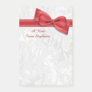 Post-it® Damassé blanc et nœud faux rouge