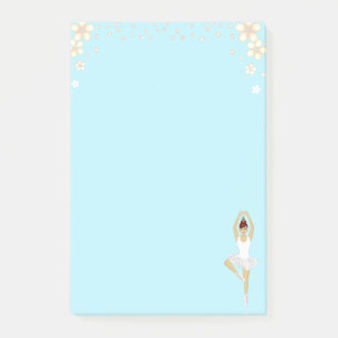 Post-it® Danse de ballet mignonne & Fleurs sur bleu clair