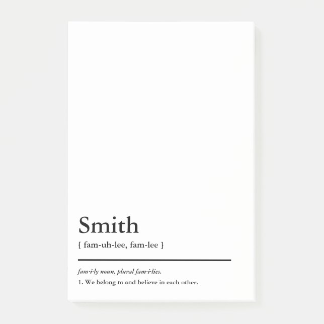 Post-it® Définition du dictionnaire Nom de famille et devis (Devant)