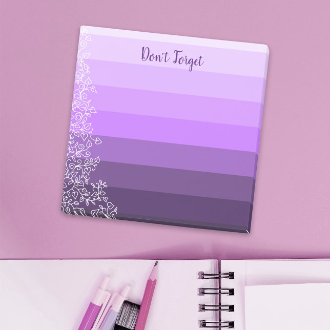 Post-it® Dégradé botanique violet rayé N'oubliez pas (Créateur téléchargé)