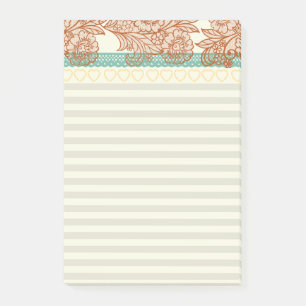 Post-it® Dentelle mignonne bordeaux avec rayures pastel fem