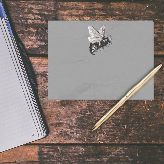 Post-it® Déplaisant Gothique Aile du crâne d'abeille Insect (Big scary bee in black and white with skull wings on grey  post it notes.)