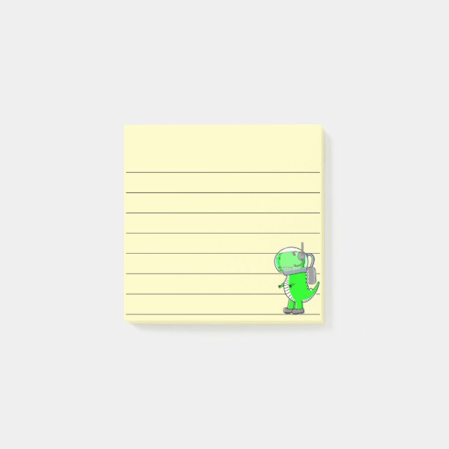 Post-it® Dessin de l'astronaute vert Dinosaure 3x3 Jaune (Devant)