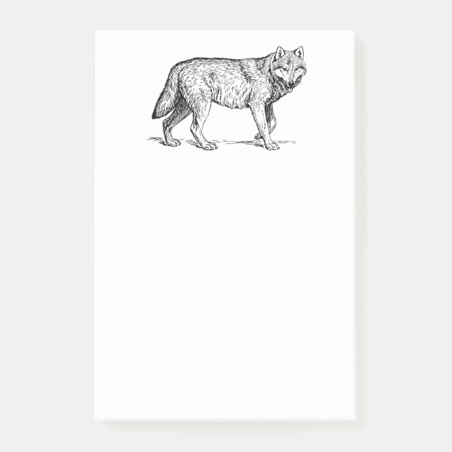 Post-it® Dessin d'encre élégante de loup gris (Devant)