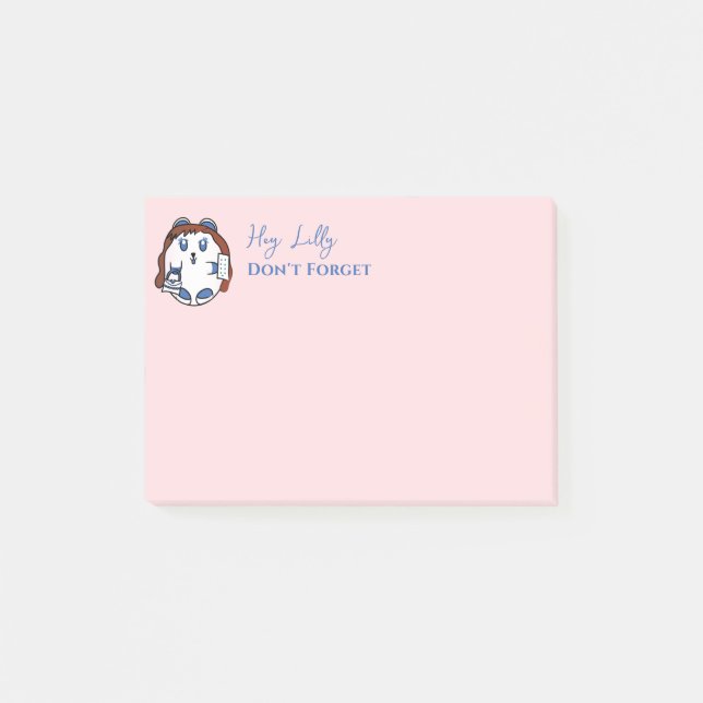 Post-it® Dessin Drôle Fille Mignonne Dit Blush Rose Blue (Devant)