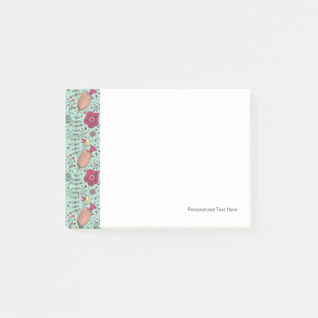 Post-it® Dessin floral en caricature avec oiseaux (Devant)