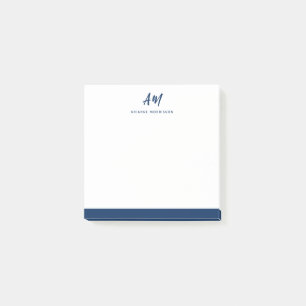 Post-it® Deux Monogrammes Marine Blue Script Décontracté