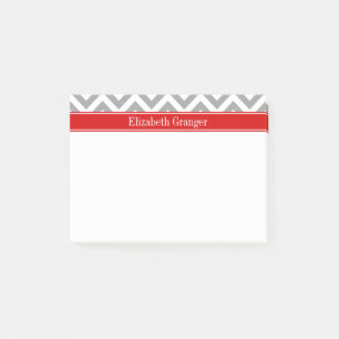 Post-it® Dk Gray White LG Chevron Red Name monogram