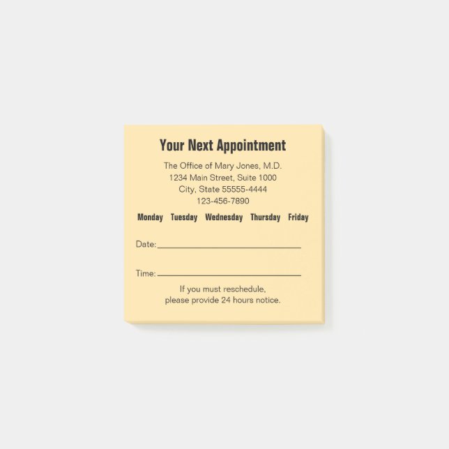 Post-it® Docteur Office Beige Votre prochain rappel de rend (Devant)