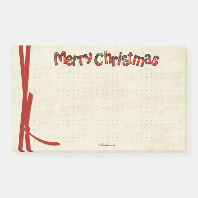 Post-it® Dotée | Joyeux Noël Tartan Typographie Motif (Devant)