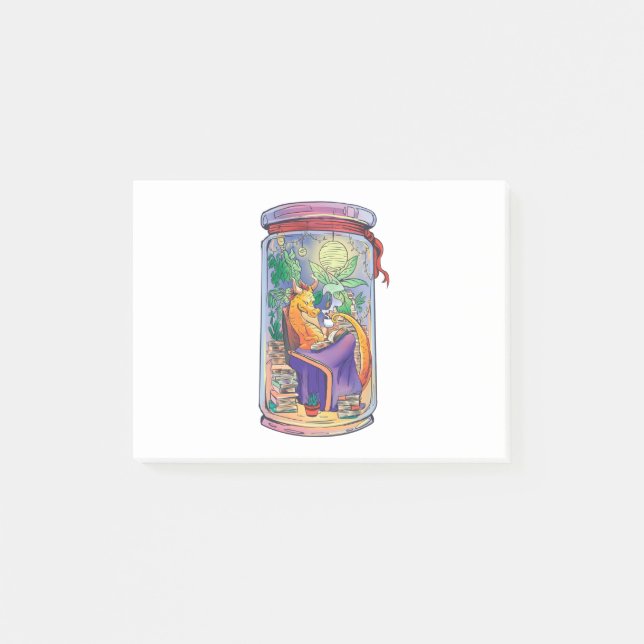 Post-it® Dragon cosy lisant des livres (Devant)