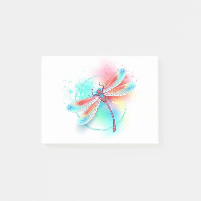 Post-it® Dragonfly rouge sur l'arrière - plan aquarelle (Devant)