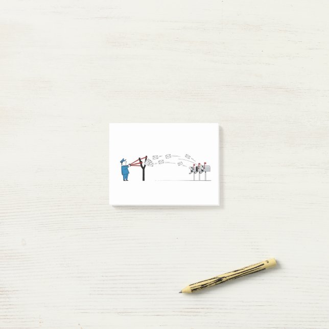 Post-it® Drôle Cartoon Postman - Livraison par la poste ave (Sur un bureau)