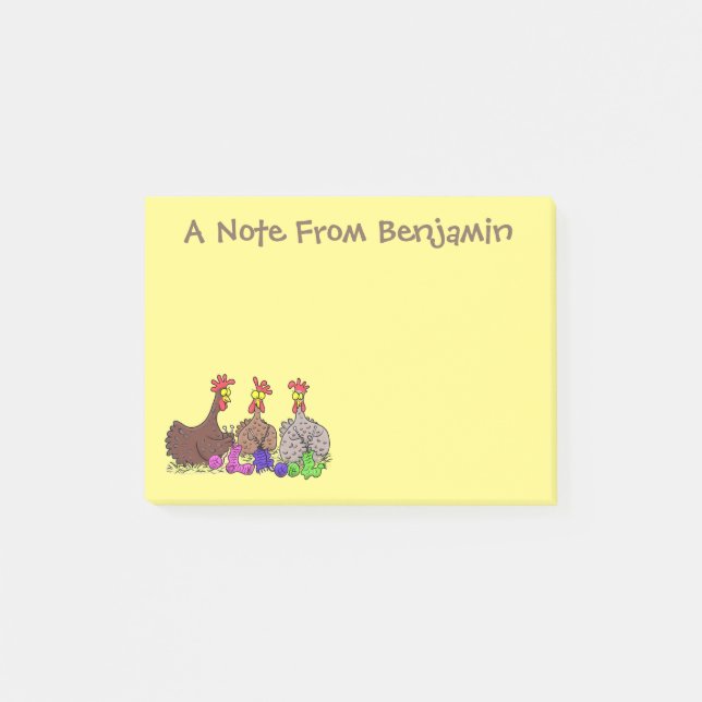 Post-it® Drôle dessin animé de poulets de tricot (Devant)