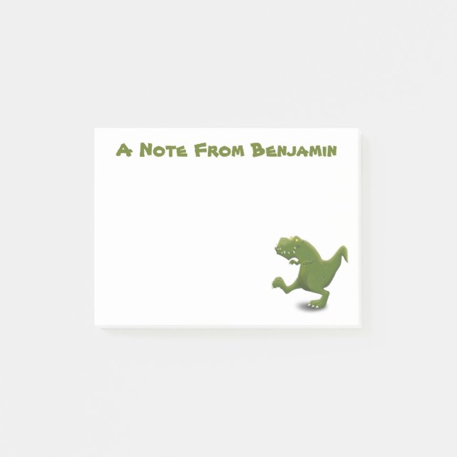 Post-it® Drôle vert t rex dessin animé de dinosaure (Devant)