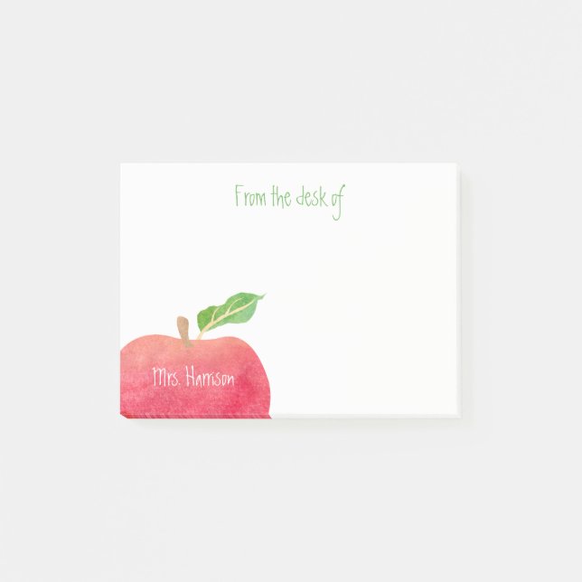Post-it® Du bureau de l'aquarelle rouge Apple de professeur (Devant)