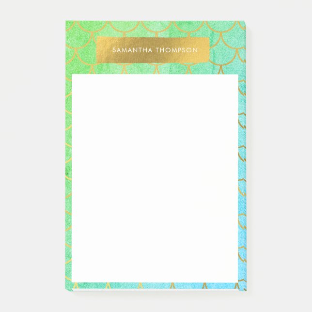 Post-it® Écailles de sirène dorées Paillettes Turquoise sar (Devant)