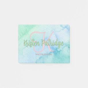 Post-it® éditeur de aquarelle bleu vert nom de l'écrivain m
