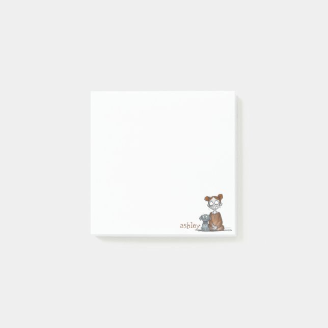 Post-it® Éffrayante fille Zombie et son chien sur blanc (Devant)