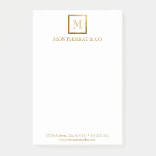 Post-it® Élégant Business Monogram Logo Carré or