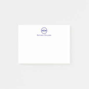 Post-it® Élégant Cercle bleu de la Marine Deux Monogrammes 