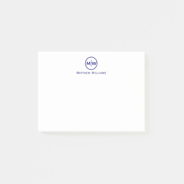 Post-it® Élégant Cercle bleu de la Marine Deux Monogrammes  (Devant)