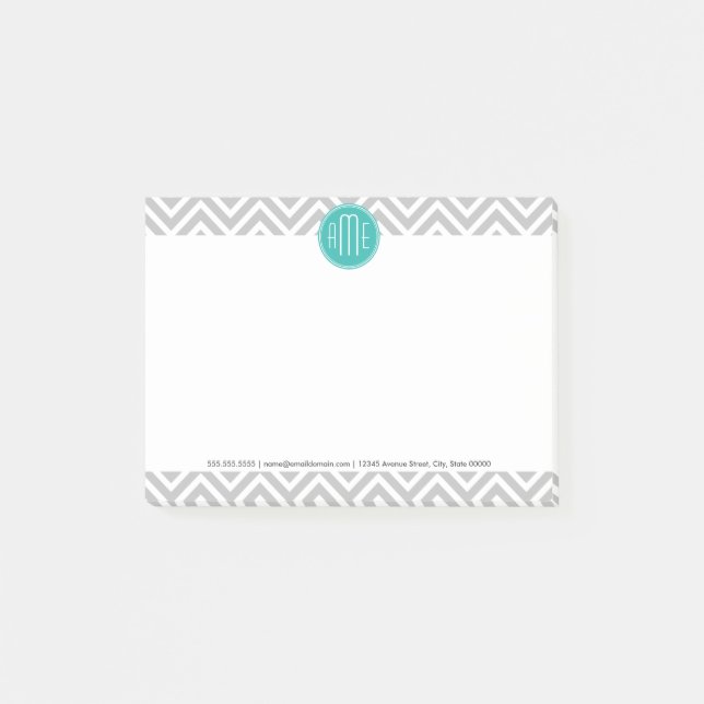 Post-it® Élégant chévron gris moderne et monogramme de ment (Devant)