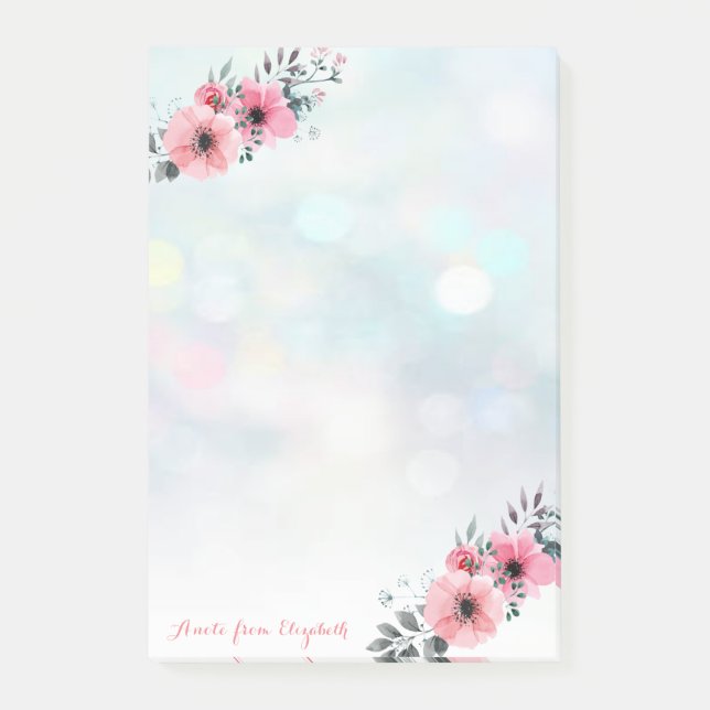 Post-it® Elégant Chic Stylish Girly, Bokeh, Fleurs (Devant)