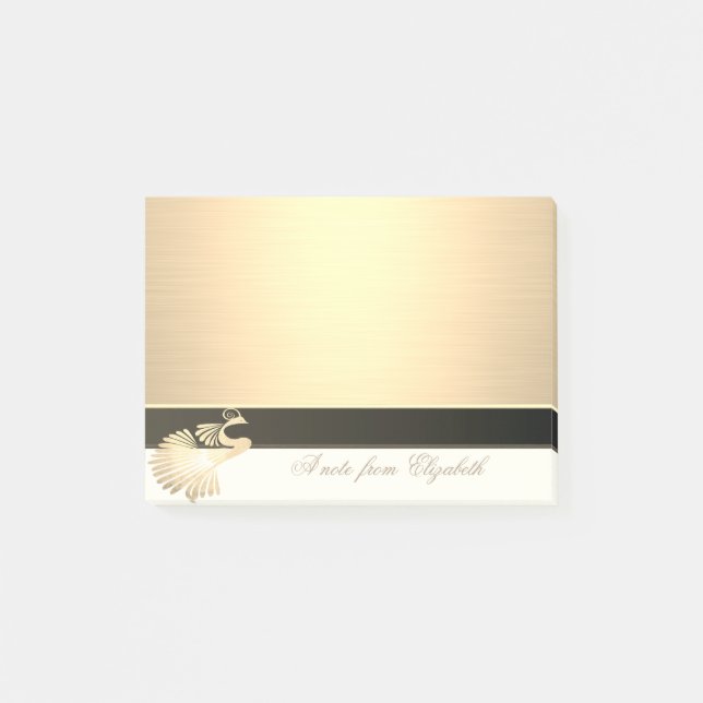 Post-it® Elégant Chic Stylish Girly, Faux Gold Peacock (Devant)