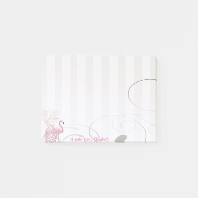 Post-it® Élégant Chic Stylish Girly, Flamant rose, Ananas (Devant)