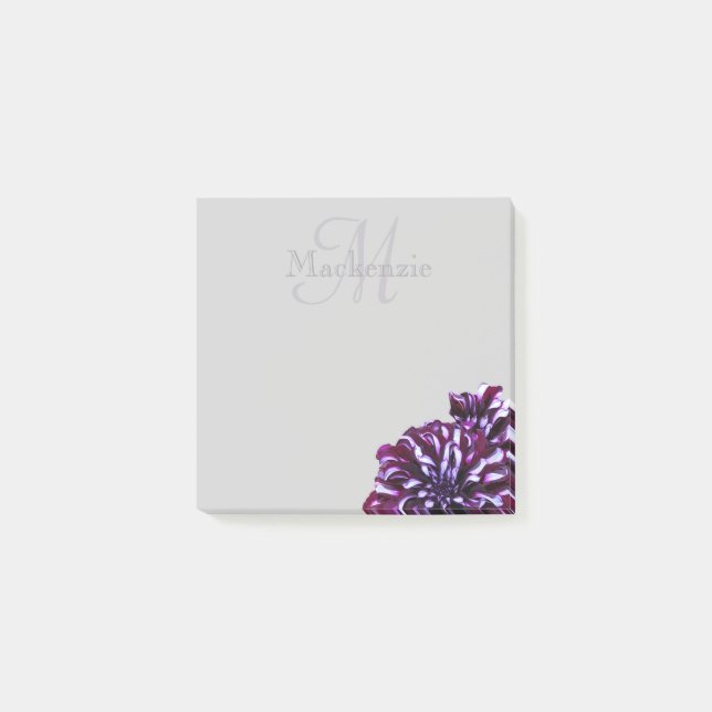 Post-it® Élégant dahlia violet fleurs monogramme nom person (Devant)