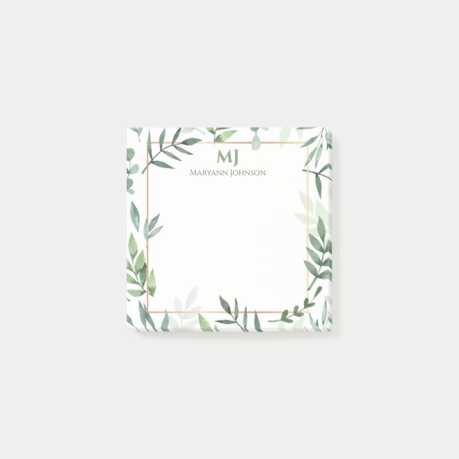 Post-it® Elégant Feuilles d'aquarelle verte personnalisée (Devant)