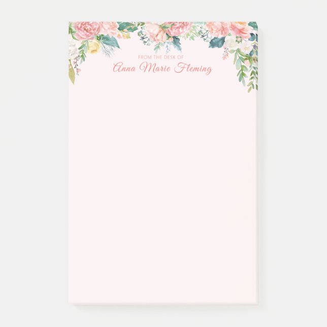 Post-it® Élégant Floral Blush Rose Peony Nom (Devant)