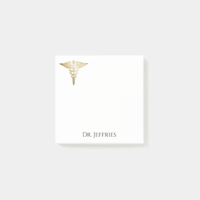 Post-it® Elégant Gold Caduceus Docteur Monogramme Nom (Devant)