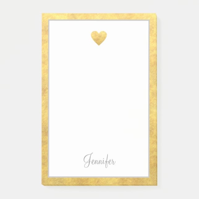 Post-it® Elégant Gold Foil Bordure Coeur moderne Script (Devant)