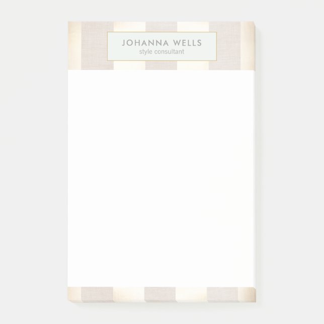 Post-it® Élégant lin beige élégant et rayé or (Devant)