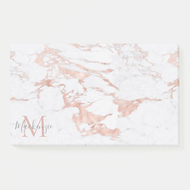 Post-it® Élégant marbre et Rose or monogramme (Devant)