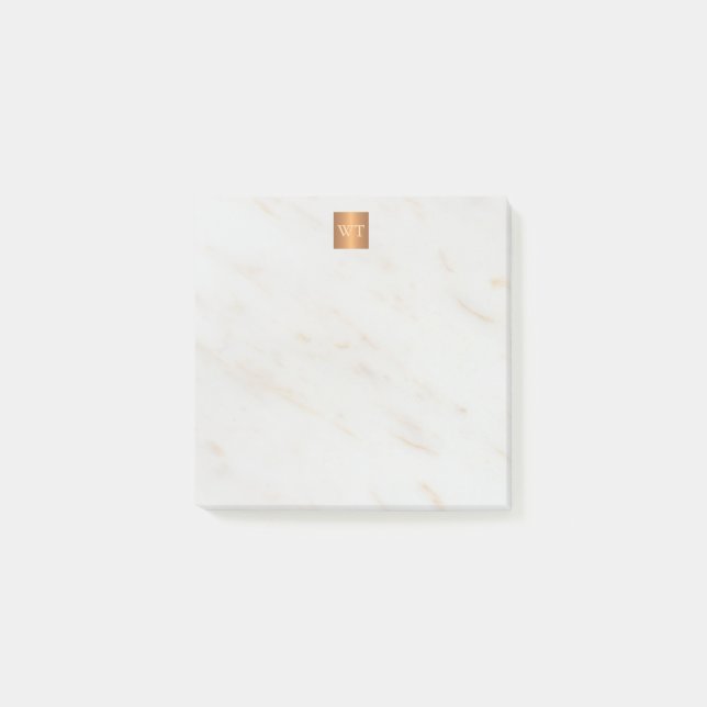 Post-it® Élégant marbre métallique cuivre carré monogramme (Devant)