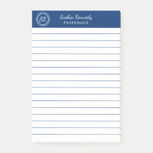 Post-it® Élégant Marine Professionnel Monogramme Business