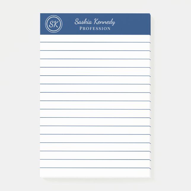 Post-it® Élégant Marine Professionnel Monogramme Business (Devant)