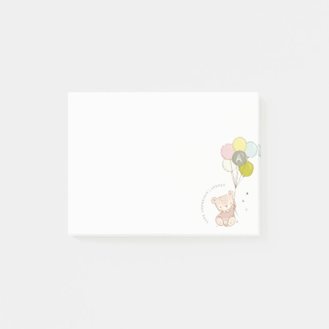 Post-it® Élégant Mignon Ours Blonde Fille Monogramme (Devant)