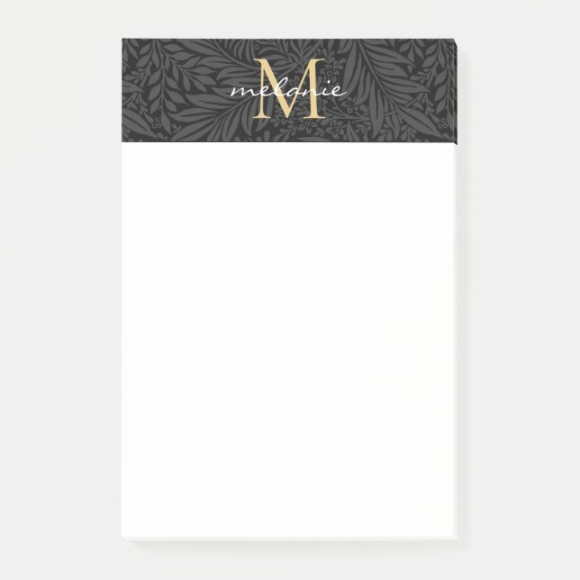 Post-it® Élégant Monogramme Floral Or Noir (Devant)
