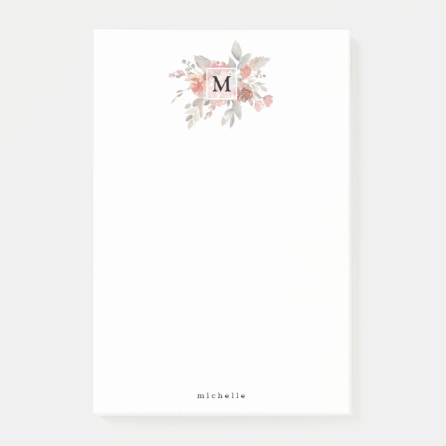 Post-it® Élégant Monogramme floral rose pâle (Devant)