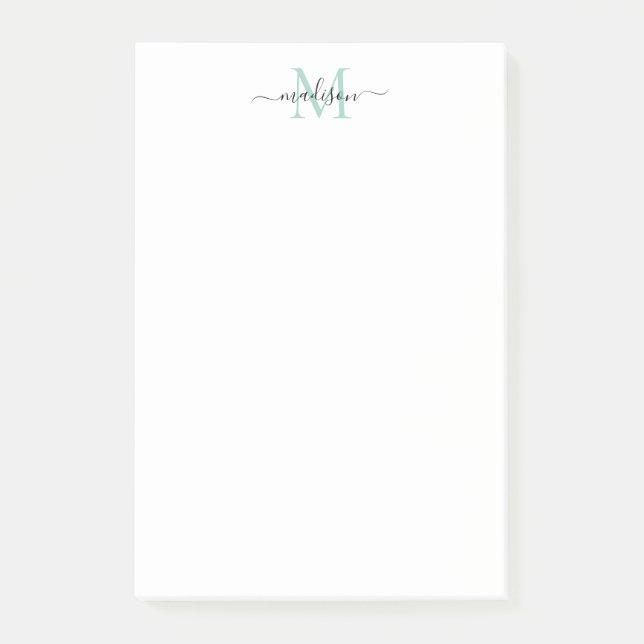 Post-it® Élégant Monogramme Moderne Fille Turquoise Vert (Devant)