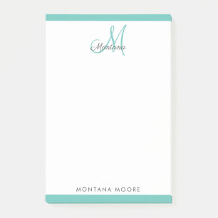 Post-it® Élégant Monogramme Moderne Simple Fille Turquois