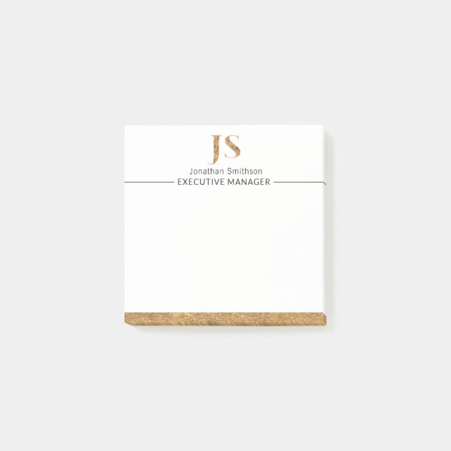 Post-it® Élégant Monogramme personnalisé blanc et or (Devant)