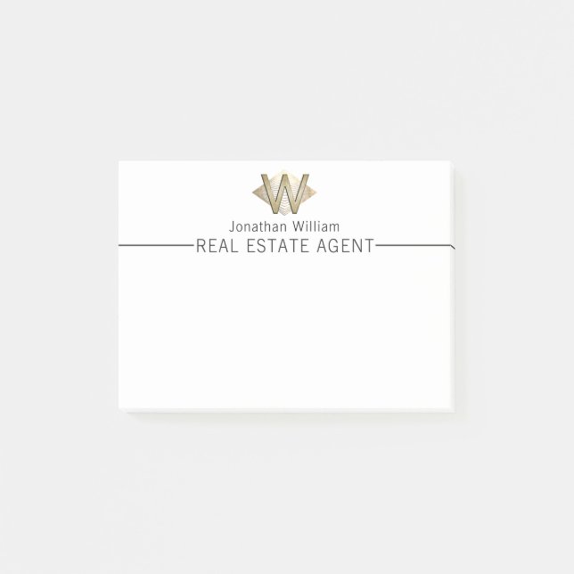 Post-it® Élégant Monogramme personnalisé blanc et or (Devant)